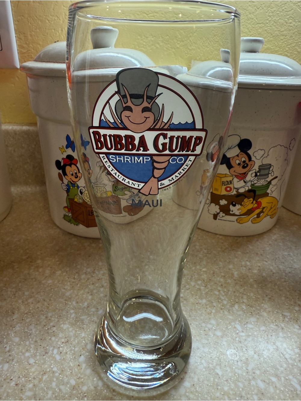 Bubba Gump Maui Logo Pilsner Glass Beer Drinking Cup Clear with Red & Blue Logo